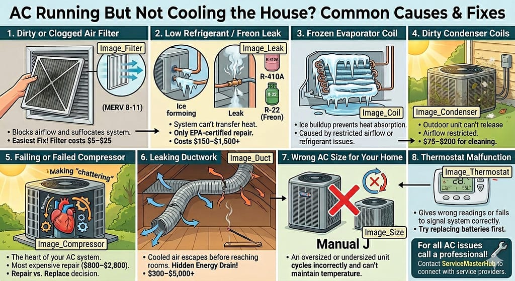 AC Running But Not Cooling the House? Here's What's Wrong (And What to Do Right Now) 2 servicemasterhub.