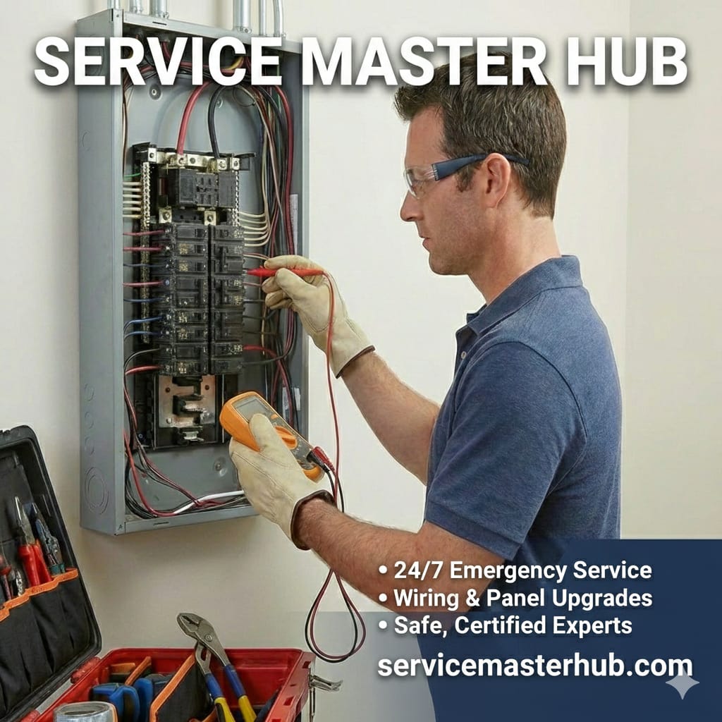 Home Electrical Services Near Me USA: Keep Your Home Safe, Efficient, and Comfortable 1 A promotional banner for "Service Master Hub -Home electrical services near me USA